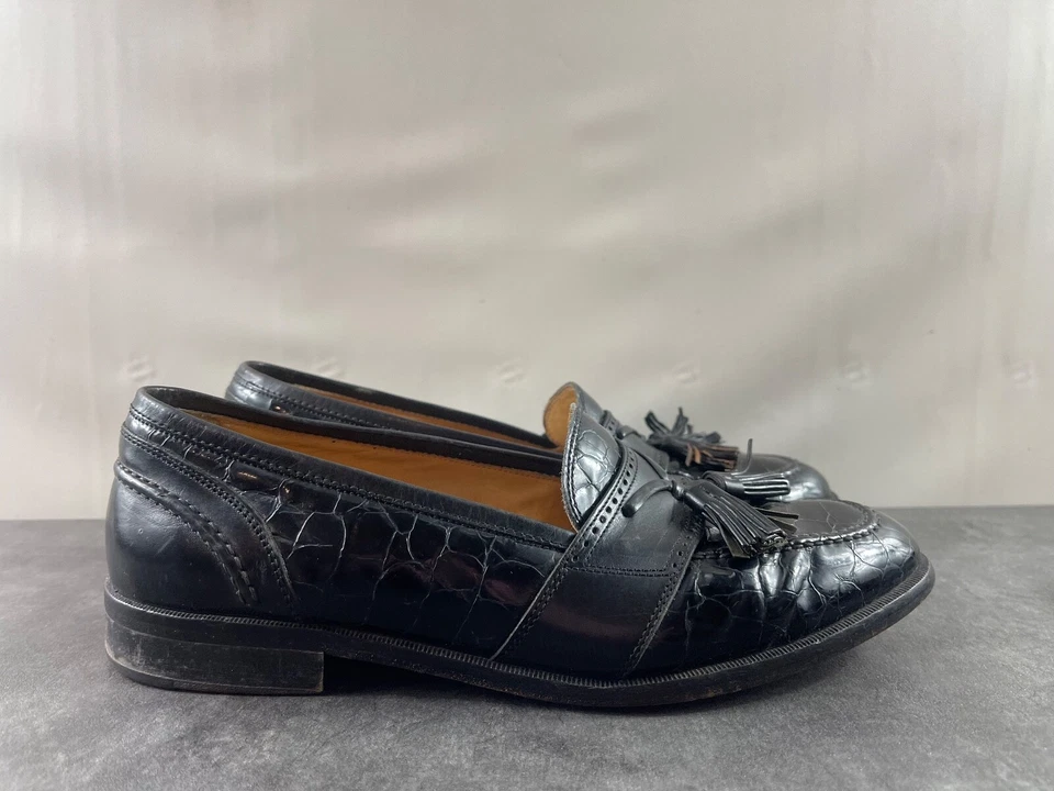 Mocassim Johnston & Murphy Cellini masculino preto 8,5M patente crocodilo em relevo borla - Imagem 2 de 4