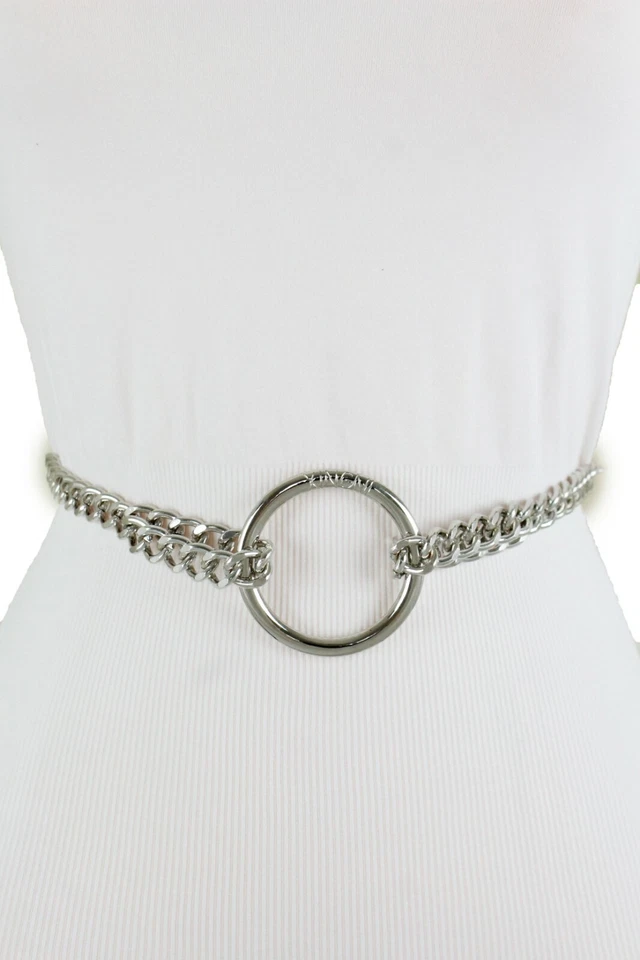 Mujeres Moda Cinturón Plata Metal Cadena Eslabones Anillo Dije Hebilla Talla Grande XL XXL Foto 2 de 4