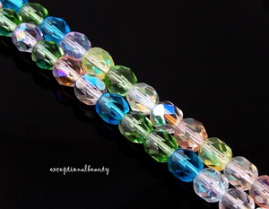 50 Firepolish Czech Glass Faceted Round Beads Opaque Spring Green  4mm