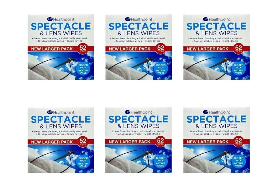 Healthpoint Spectacle and Lens Cleaning Wipes, Pack of 52 Wipes x 6
