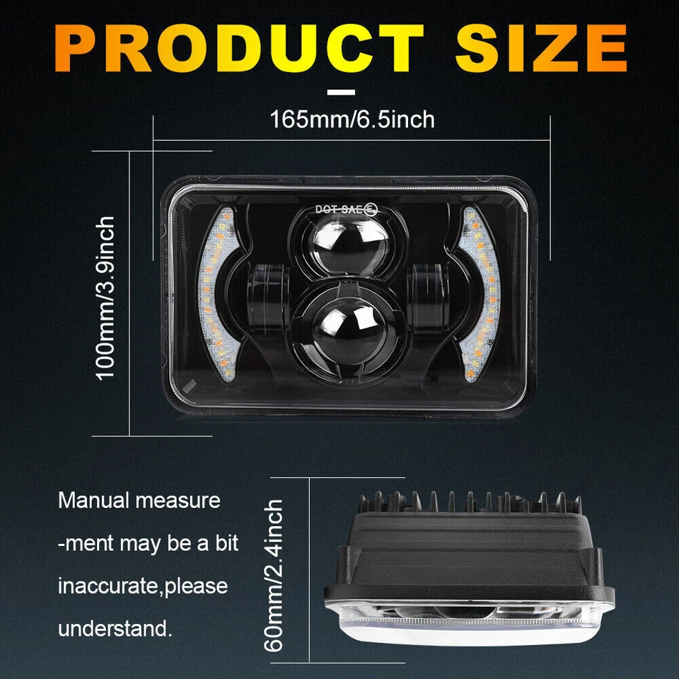 4PCS for Chevrolet Camaro Z28 Coupe 4x6" LED Headlights Hi-Lo Turn signal DRL H4 - Image 4 of 4