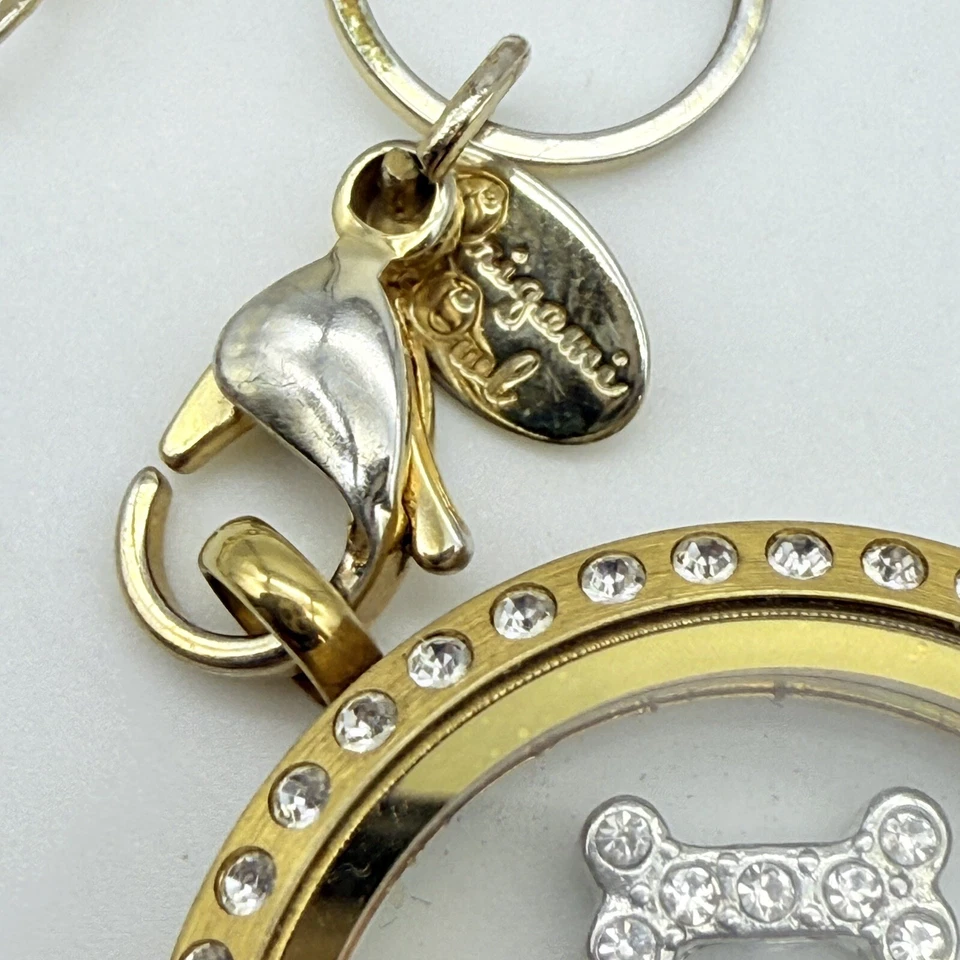 Medalhão de memória grande ouro aço inoxidável com conjunto e colar de cristais - Imagem 4 de 4