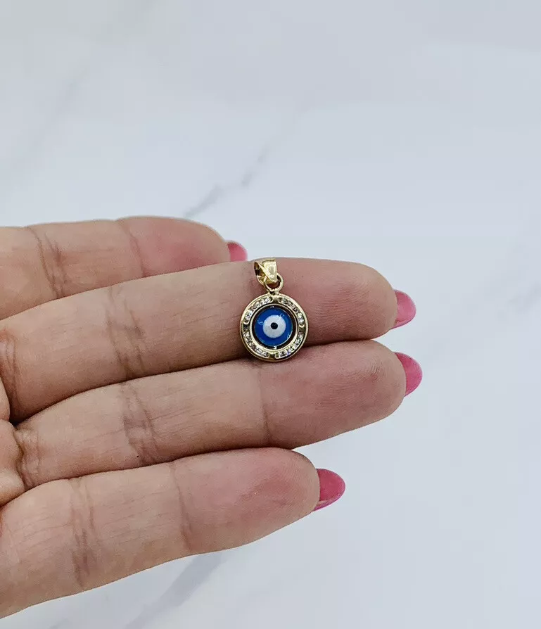 14k Solid Gold Evil Eye Tiny Pendant Charm - Dije Ojo Turco Pequeño En Oro