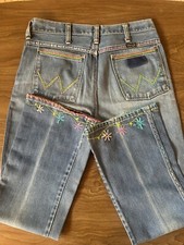 Vintage 70s Embroidered Flared Jeans Wrangler Size 30x30