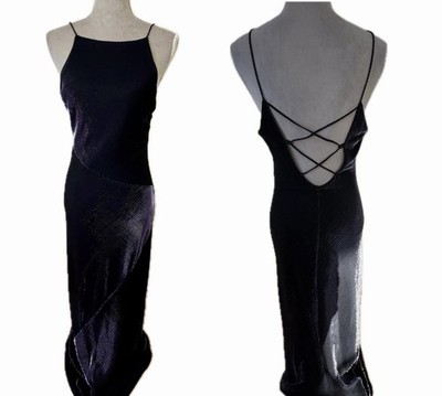 Vintage Betsy & Adam Dress 14 Prom Maxi Gown Black Purple Metallic Iridescen Y2K