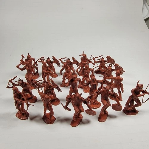 Vintage Marx Fort Apache Stockade Playset of 20 Brown Revised Indians 60mm