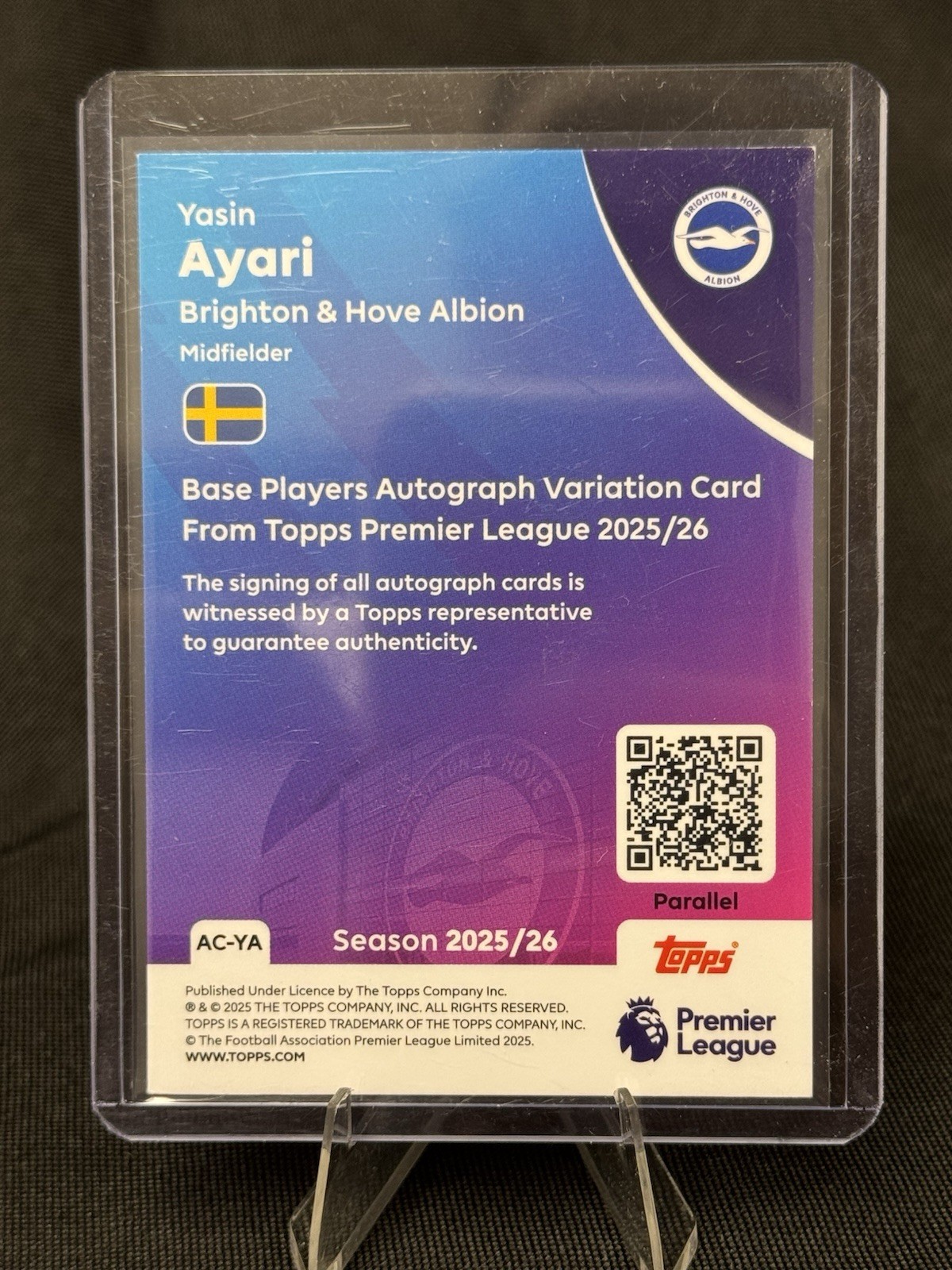 2025-26 Topps Premier League Yasin Ayari RC Auto #/5 AC-YA Brighton view 2
