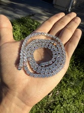 REAL 5mm MOISSANITE Silver Tennis Chain Necklace - VVS D Color - Passes Tester