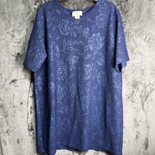 Easywear KV Women's 2X Navy Textured Blue Floral Crinkle Tunic Top Made in USA