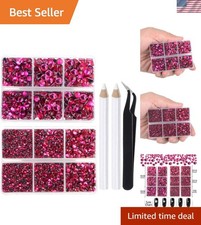 6400 Pieces Hotfix Fuchsia Rhinestones Flat Back 5 Mixed Sizes Crystal Round ...