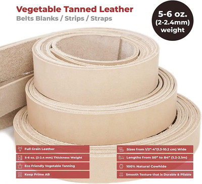 ELW Leather Blank Belt Strips 5-6oz. (2-2.4mm) Thickness, 52'' to 84'' length