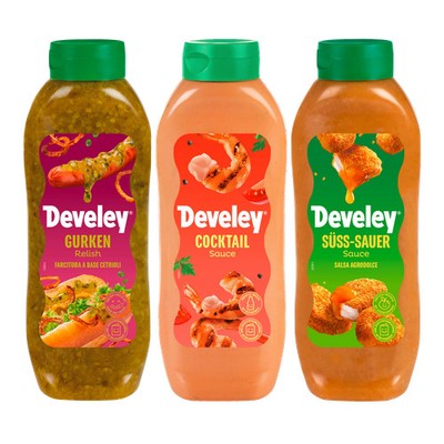 Develey Set mit Gurken Relish, Cocktail und Süß-Sauer Sauce (3x 875 ml)