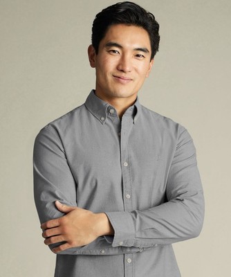 Charles Tyrwhitt Button-Down Stretch Washed Oxford Shirt   Gray