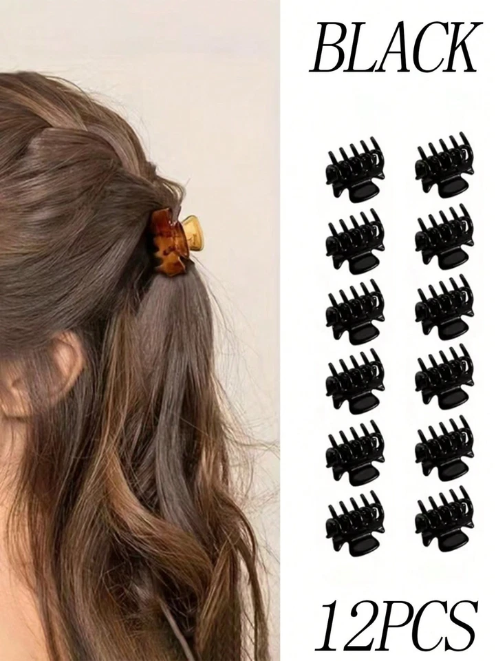 Set Pack12 Clear Brown Black small tiny hair clips alligator claw clamp clip - Image 4 of 4