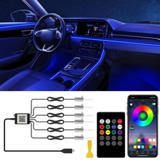 6 in 1 RGB Ambient Car LED Lighting Kit with Music Sync  Remote Control Car