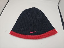 Nike Knit Beanie Skull Cap Hat Youth Fits adult red black ribbed Swoosh Logo
