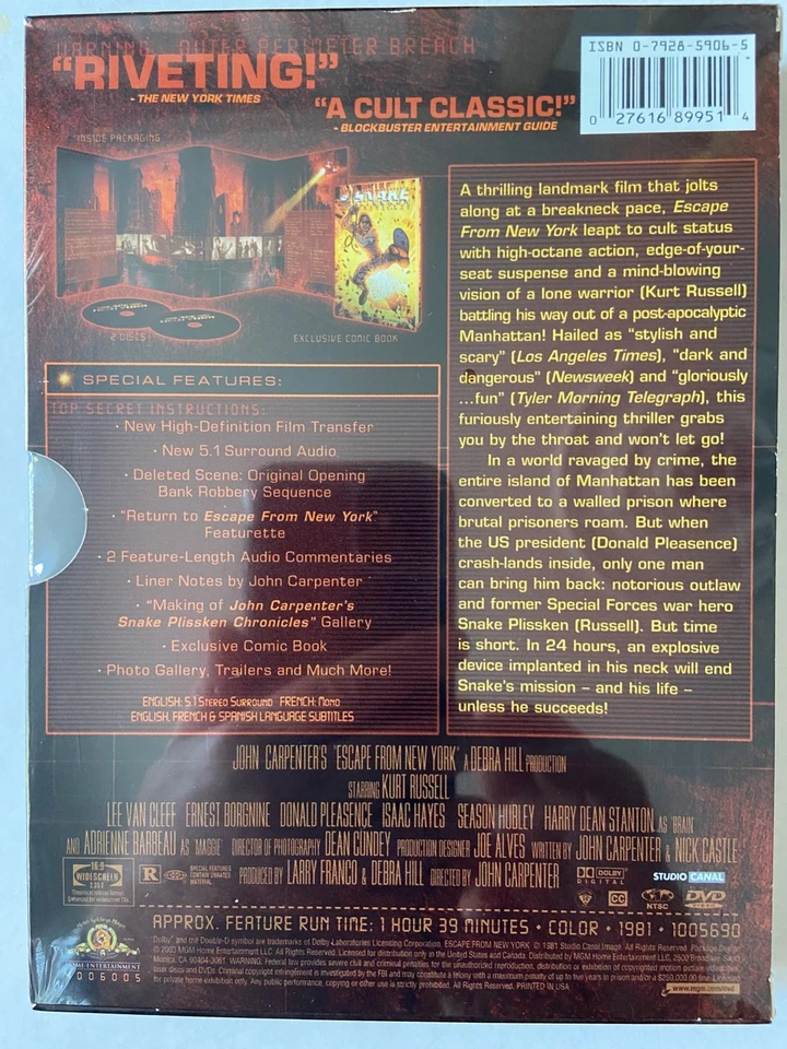 Escape From New York With Kurt Russell DVD Special Edition New & Sealed 681G - Image 2 of 4