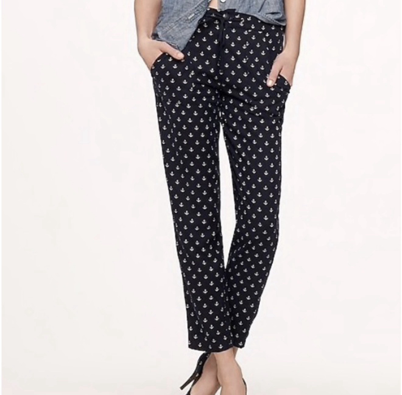 J. Crew Anchors Aweigh 100% Silk Pants Size 2 Nautical Summer Lightweight