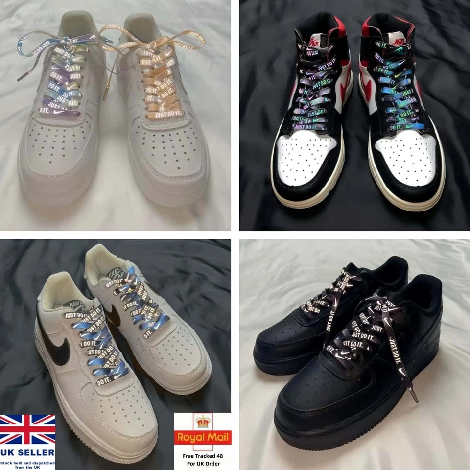 LOGOTIPO PLANO REFLECTANTE 9 COLORES ZAPATOS CORDONES ZAPATILLAS DE ENTRENAMIENTO CORDONES JORDAN AF1 REINO UNIDO - Imagen 3 de 4