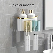 Toothbrush Holder with Squeezer Perforation-Free Bathroom Shelf Mouthwash Cup To