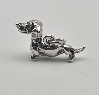 Vintage Sterlingsilber Dackel Hund Charm Anhänger 2,3 g 3D Figur Wiener Welpe