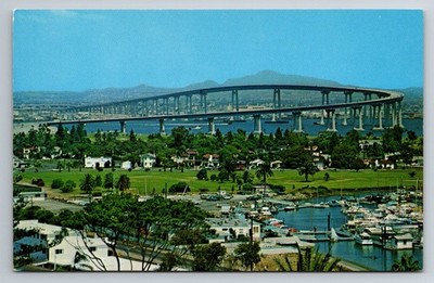 CA, San Diego, Coronado Bridge, Aerial View, Vintage Postcard