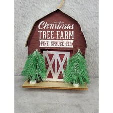 Christmas Tree Farm Barn Ornament Red Wood Rustic Farmhouse Holiday Decor 2019
