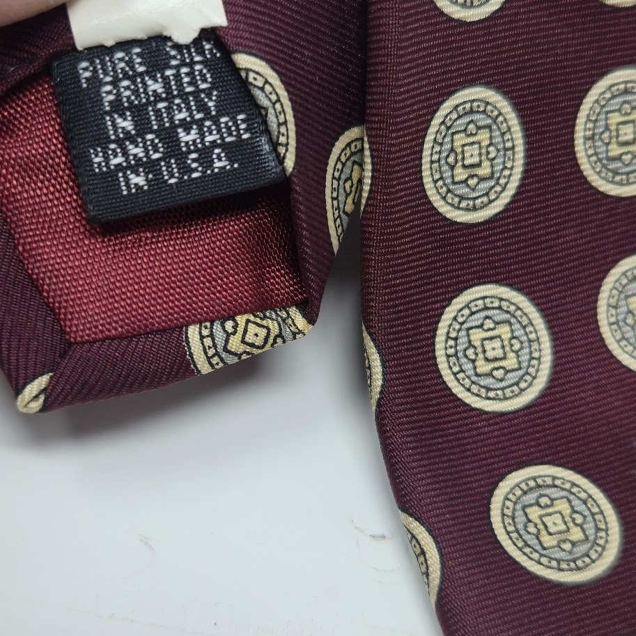 Keys & Lockwood New York Burgundy Geometric Medallion Pure Silk Tie image 4