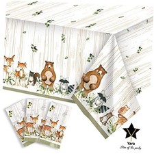 Woodland Plastic Tablecloth For Baby Shower Decorations  Birthday Girl Boy