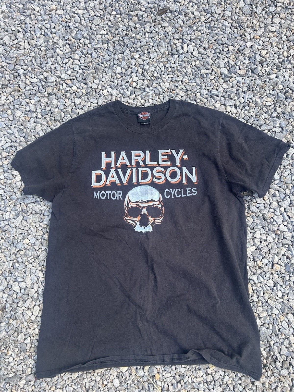 Harley Davidson Camiseta Calavera Negra con Gráfico Calavera Blanca, Talla XL