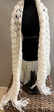 Vintage White Crochet Shawl Wrap Fringe Trim Cottagecore Made In Italy