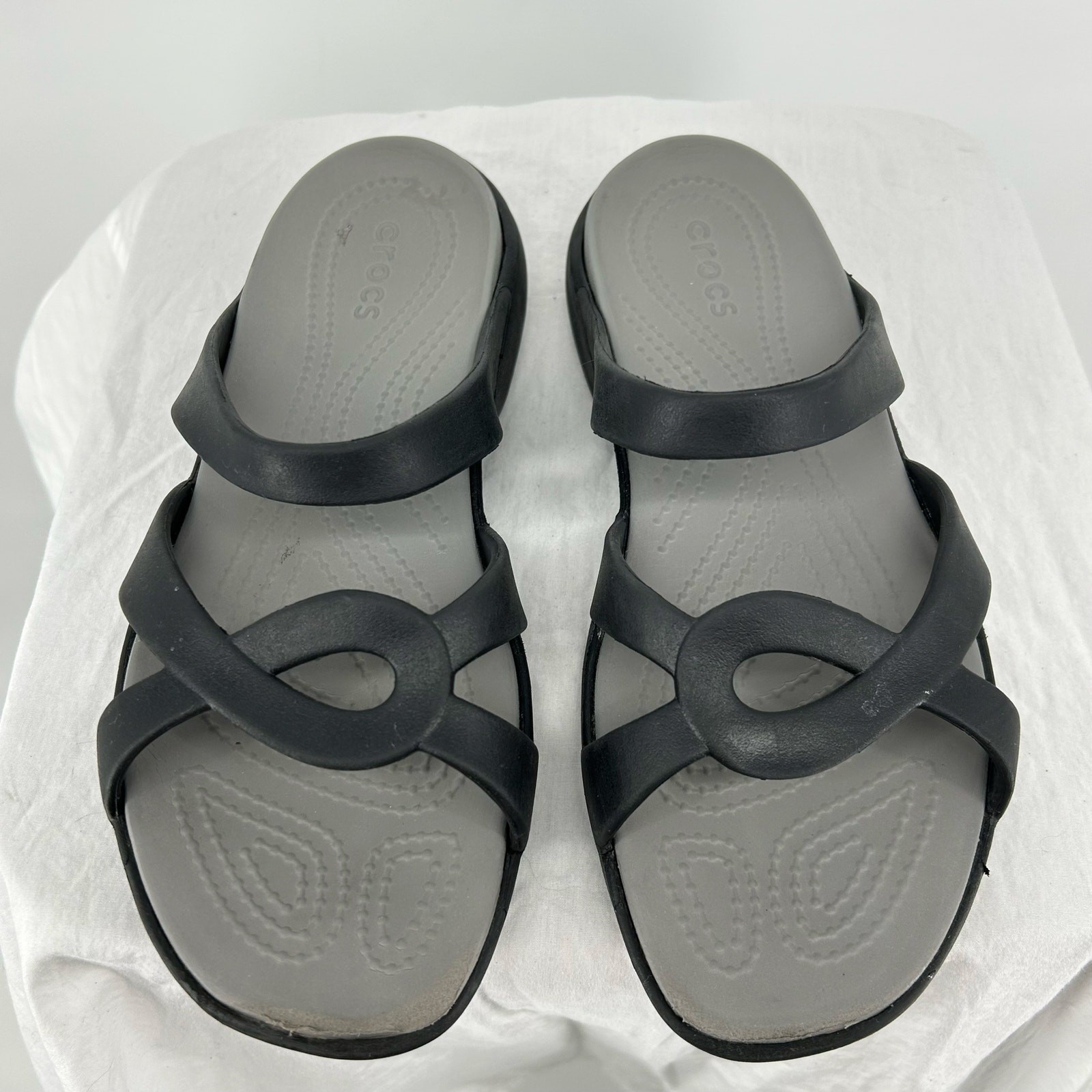 Women's Black Strappy CROCS Meleen Twist Waterproof Slip On Sandal Slides Sz 10M image 3