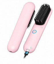 TYMO Porta Adjustable Heat Cordless Hair Straightener Brush, Portable -Pink