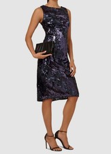 Adrianna Papell Women's Blue Sequin Round-Neck Sleeveless Dress Size 14