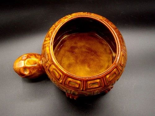 Vintage McCoy Pottery 740 Smiling Turtle Garden Planter Brown Glaze USA 1970's