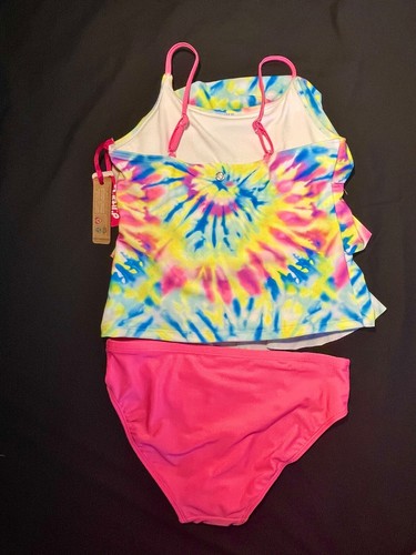 NWT JUSTICE Girls Two Piece Cupcake RUFFLES Tankini Swimsuit Sz 12/14 LG Tye Dye - Picture 3 of 3