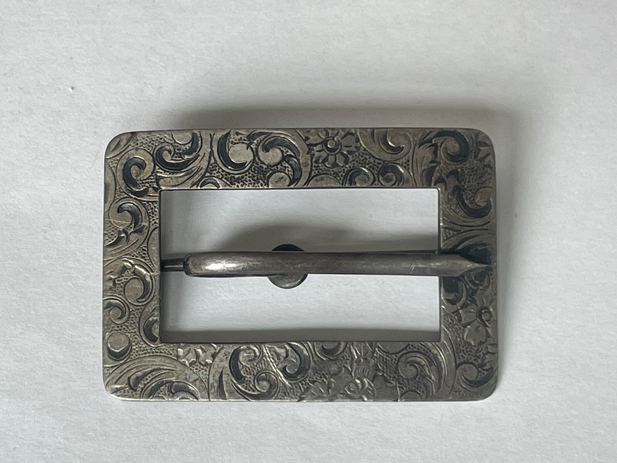 Art Nouveau Sterling Repousse Double Tang Belt Buckle Floral Antique Roses Antique Art Nouveau Repousse Vintage 925 Sterling Silver  main image 2