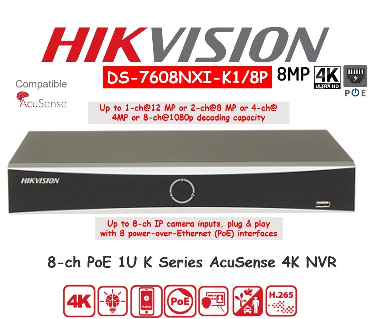 HIKVISION DS-7608NI-I2/8P NVR 4k対応 8ch Amazon.com : 8CH 4K IP Network Video Recorder, OEM Model DS