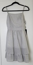 Doe & Rae Black and White Striped Tie Back Ruffle Dress Size M Cottage Core