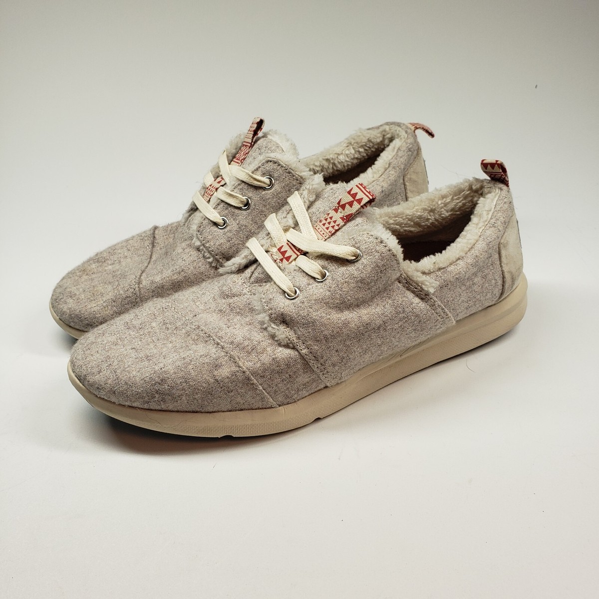 Toms Del Rey Women's Casual Sneakers Shoes Gray US Wool Low Top Fur  Trim