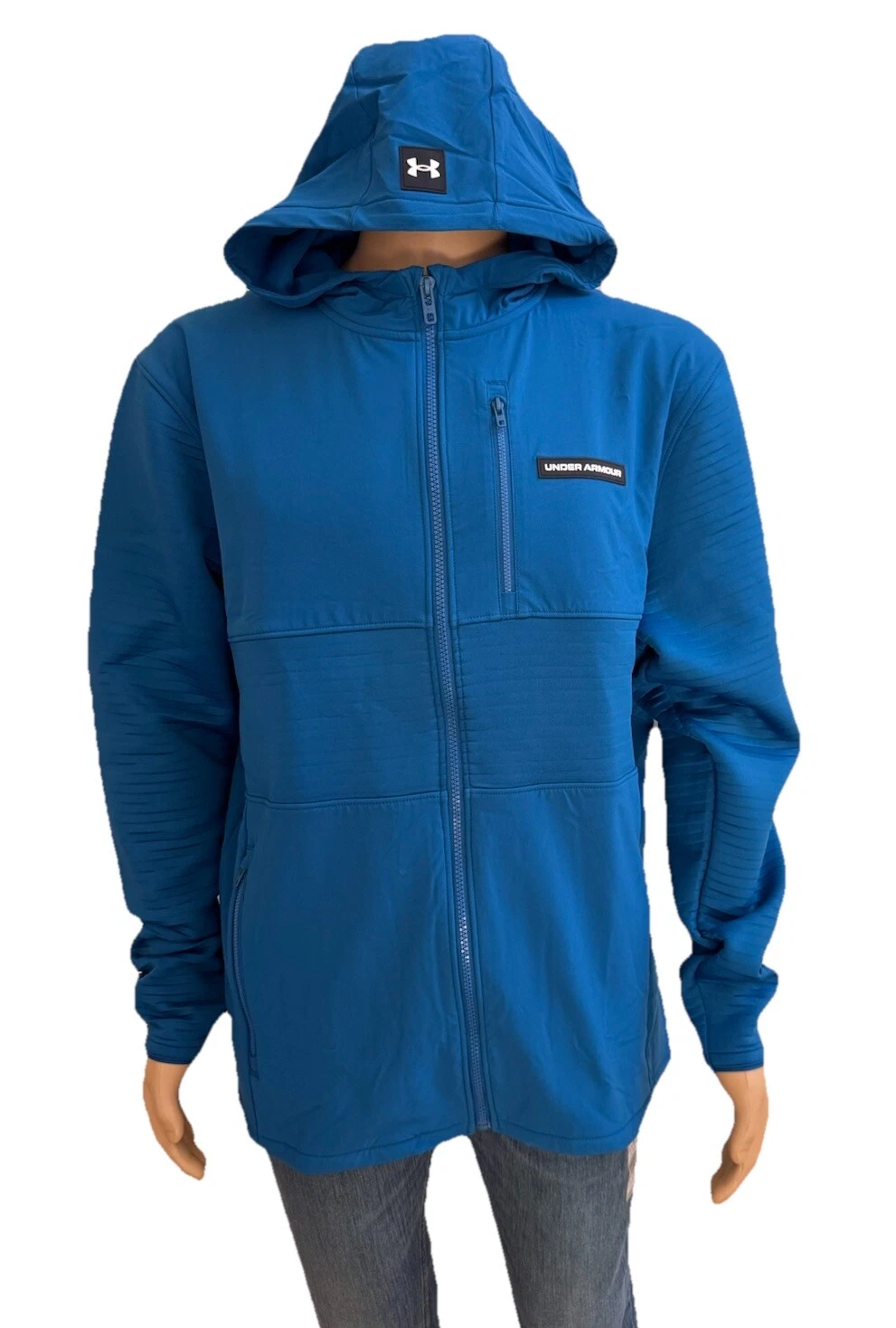 $110 UA UNDER ARMOUR Storm DAYTONA Full Zip Blue GOLF Hooded JACKET Men XL Loose