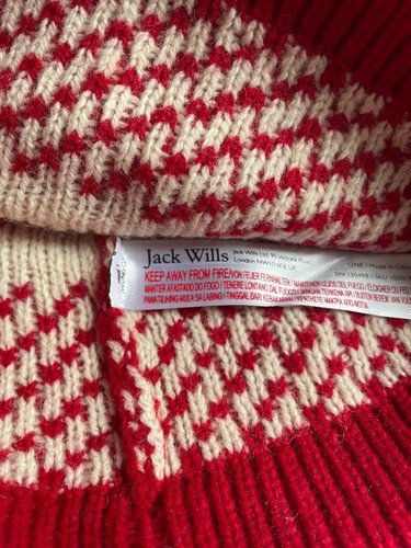 BNWT Jack Wills Bobble Hat red fairisle with free tote bag - Picture 3 of 3