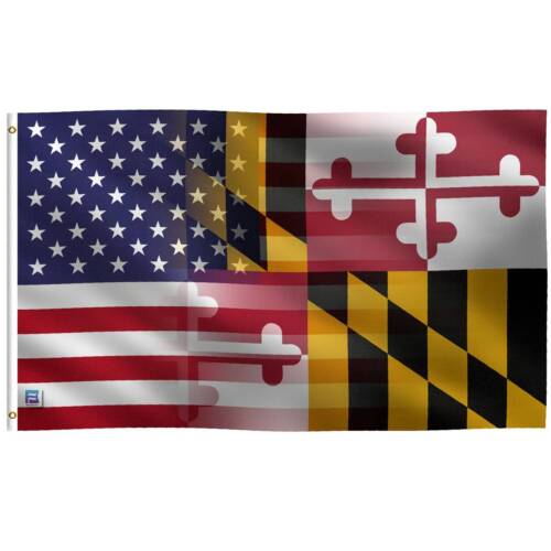 3x5 ft Maryland & American Flag Blend: 100% Polyester Banner, Double Sided - Afbeelding 1 van 10