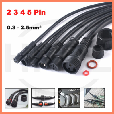 Waterproof Cable Connector Plug Socket 2 3 4 Pins Male Female Rainproof ...