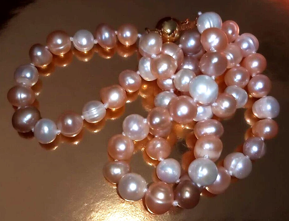 🌹Bellissima COLLANA di PERLE NATURALI VERE semi sferiche multicolor 8mm 40cm - Immagine 4 di 4