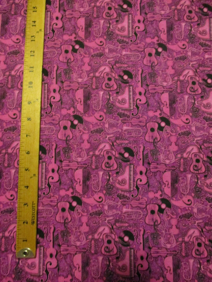 GUITAR MUSIC INSTRUMENTS NOTES RECORD PIANO PURPLE DIGITAL COTTON FABRIC BTHY  - Image 3 of 4