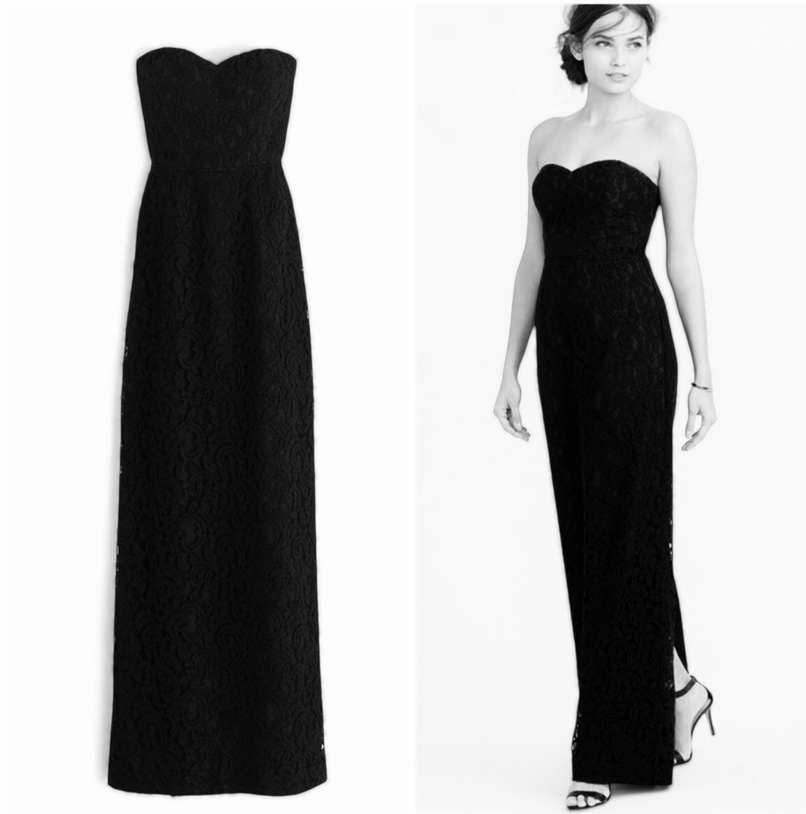 J.CREW NATASHA lace strapless maxi dress formal classic black 90s Y2k sz 2