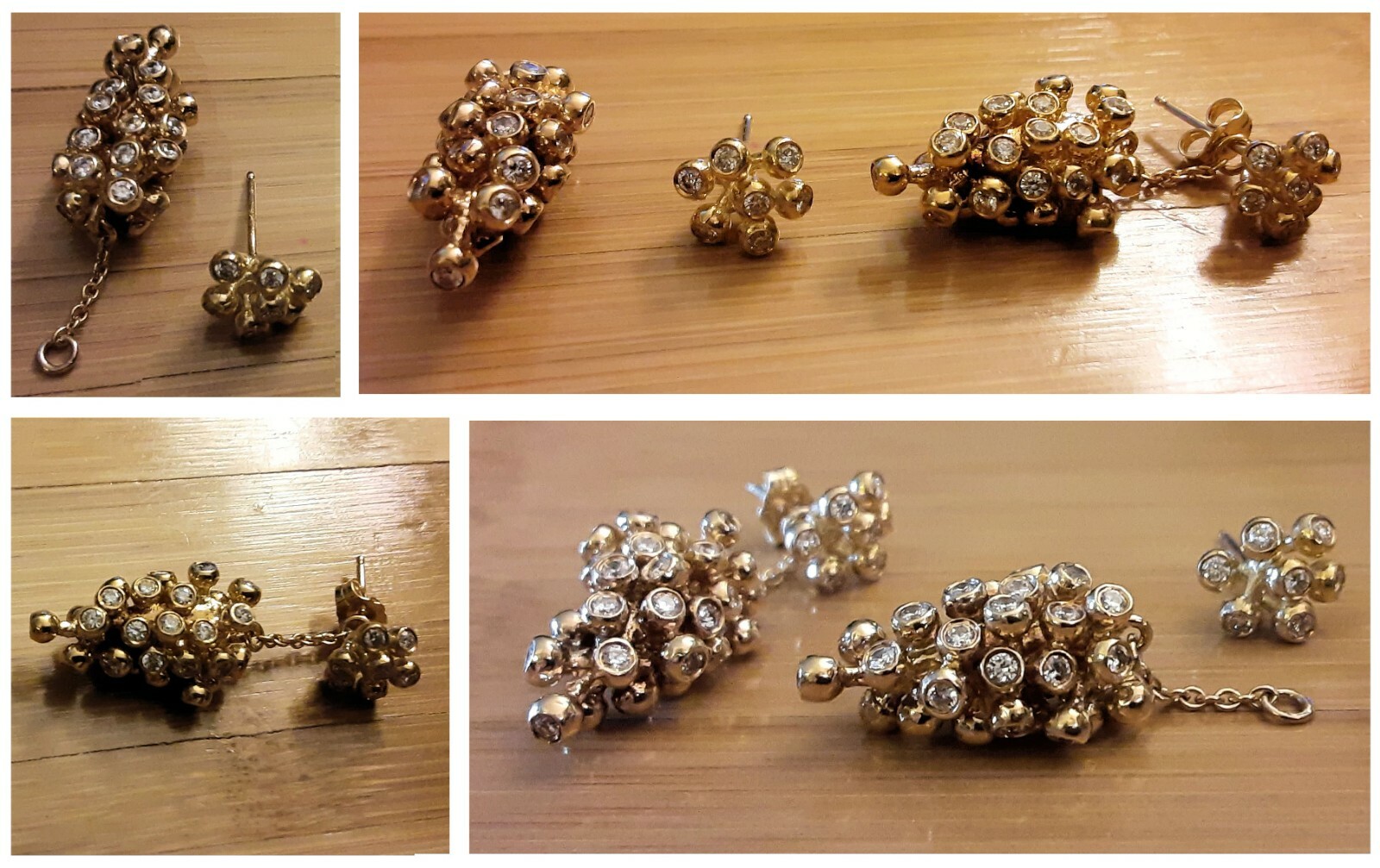 NEW-Grapes Drop Earring-Detachable Stud-Interchangeable Sterling Silver Diamonds image 3