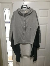 DUBGEE by Whoopi Lagenlook Zip Up High-Low Hoodie Grey Black Sweatshirt Top 3xl
