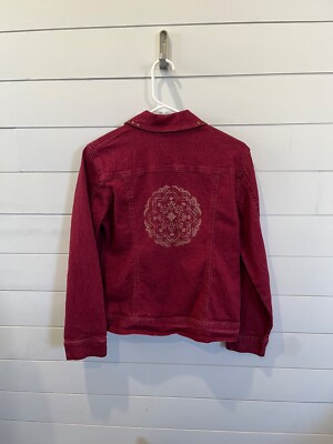 Diane Gilman customized red denim jacket women size small